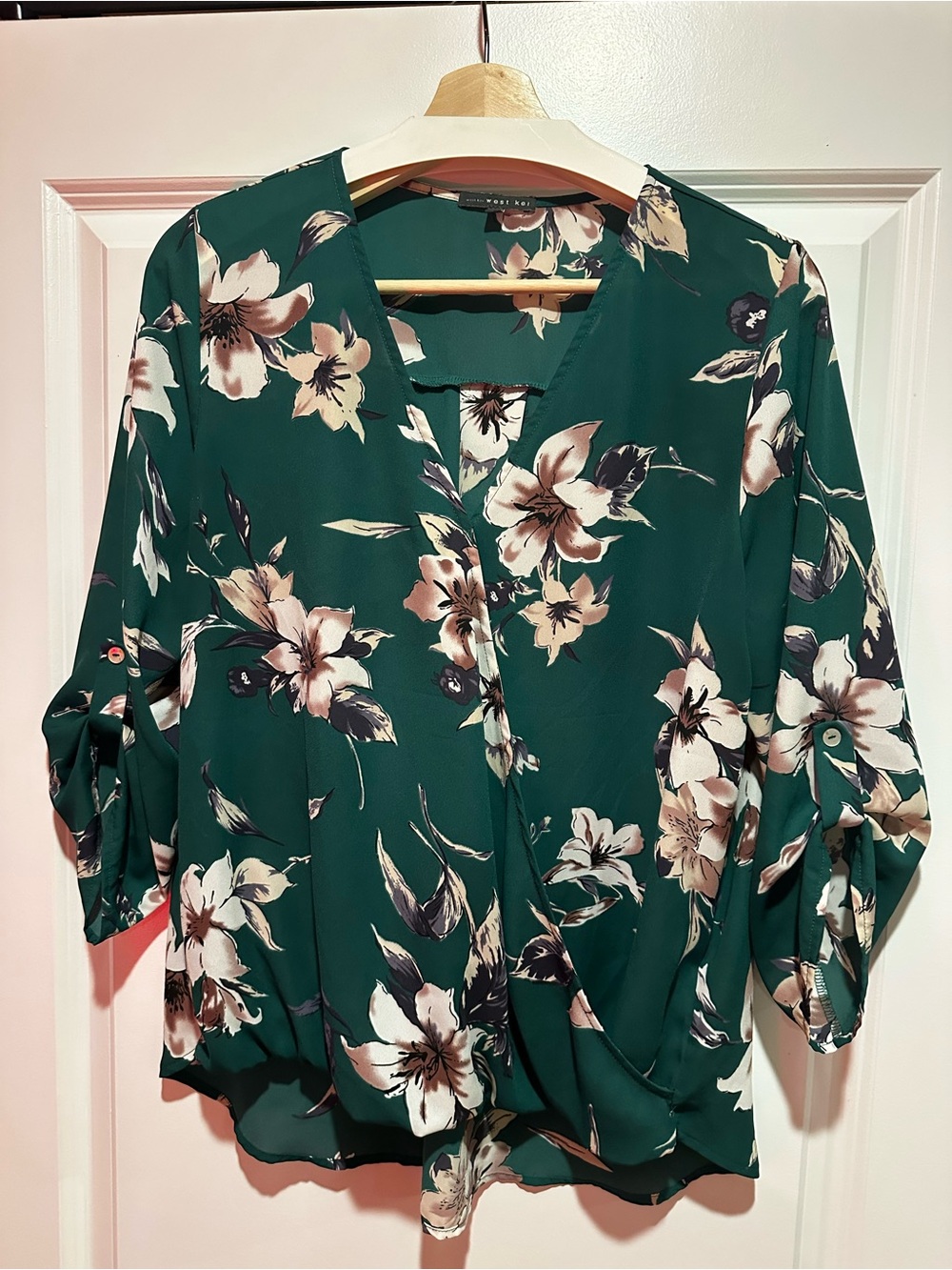 West Kei Emerald Green Floral Wrap Blouse